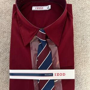 New IZOD Boys Burgundy  Dress Shirt with Striped Tie